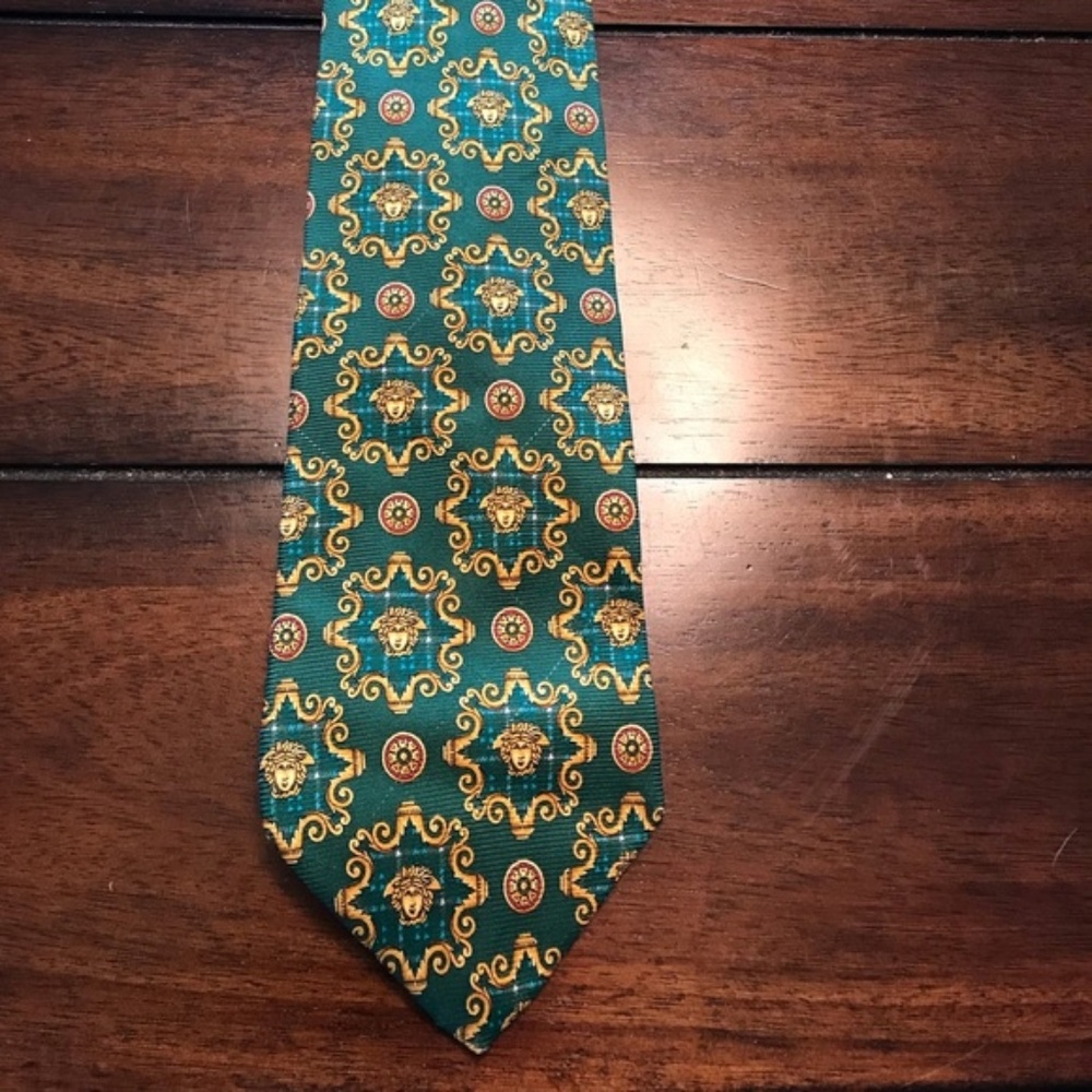 VINTAGE GREEN/GOLD SILK GIANNI VERSACE TIE